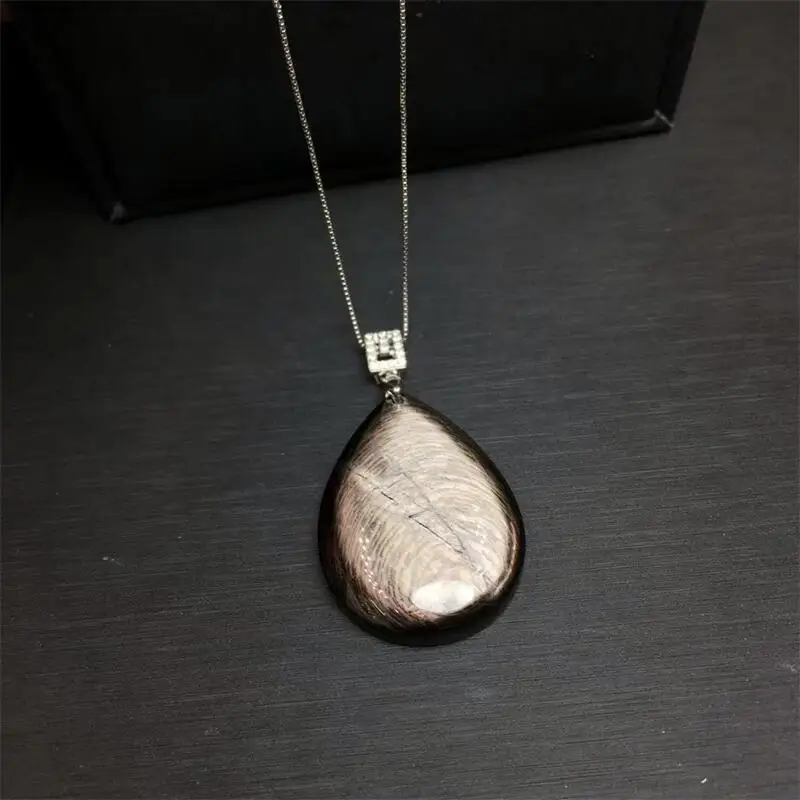 S925 Natural Hypersthene Teardrop Pendant Jewelry Holiday Gift For Women Healing Energy Stone Jewelry Gift 25-27mm