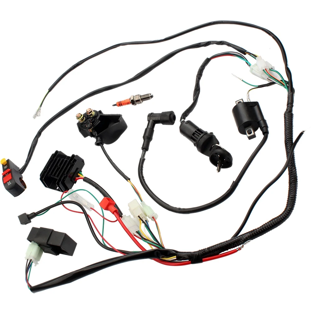 Complete Electrics Wiring Harness CDI Ignition Coil Solenoid Relay Kits for 4-Stroke ATV QUAD Dirt Bike 150Cc