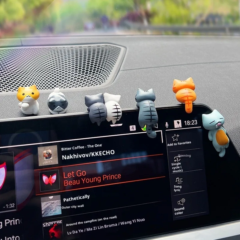 Cute Cartoon Cat Car Ornament Figurines Dashboard, Screen Edge Decor Display Screen Trinket for Windshield,Interior Accessory