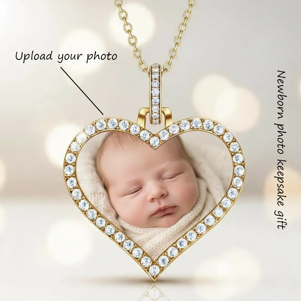 

Custom Newborn Photo Peach Heart Necklace Personalized Baby Accessory For Infant Arrival Baby Shower Photography Keepsake Birth