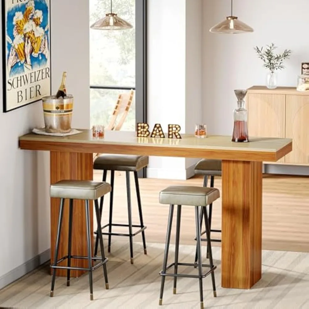 Long Bar Table, 62.9-Inch Rectangular Counter Height Pub Table for Kitchen Dining Room