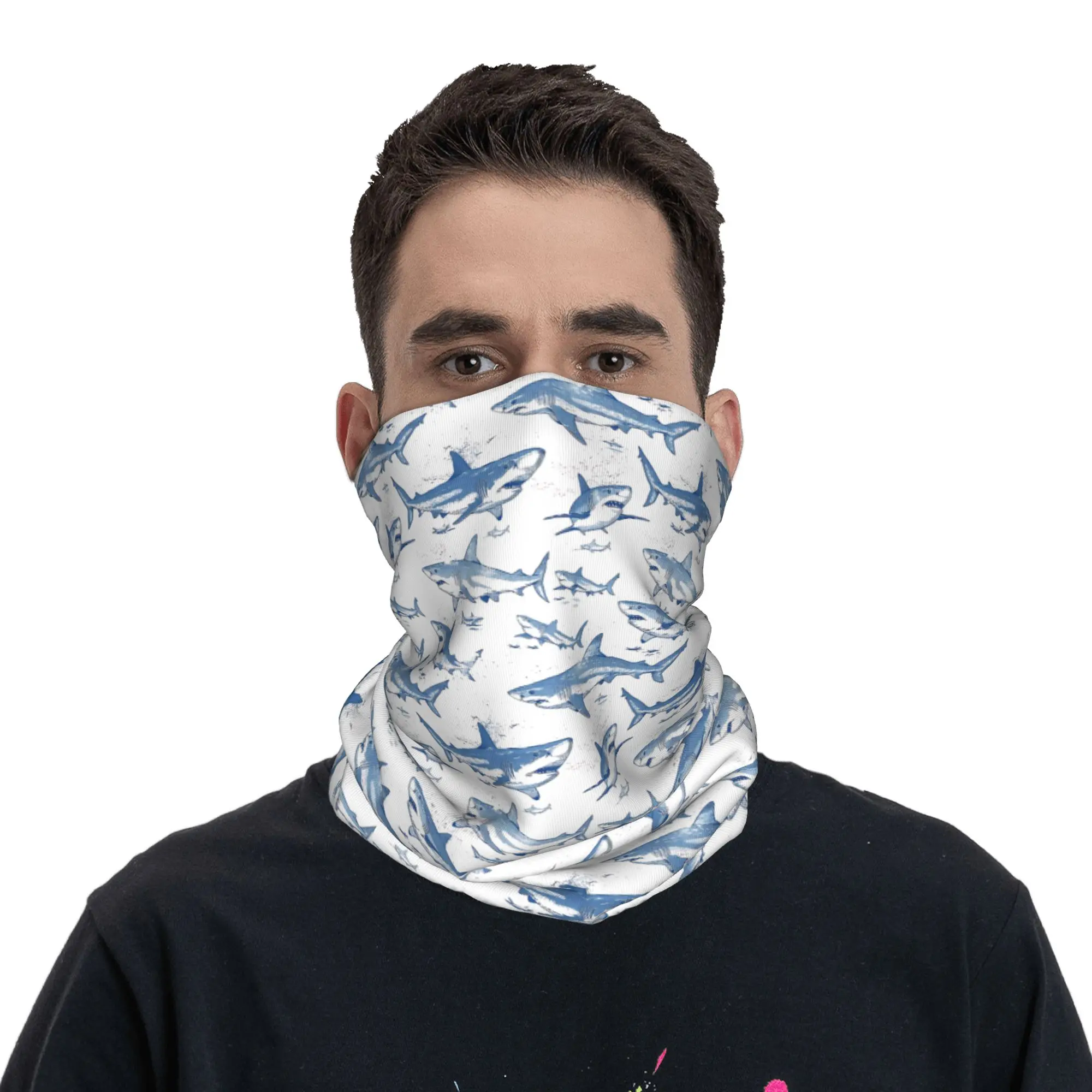 Shark Ocean Animal Bandana Neck Cover Printed  Magic Scarf Warm Headwear Riding for Men Women Adult Washable