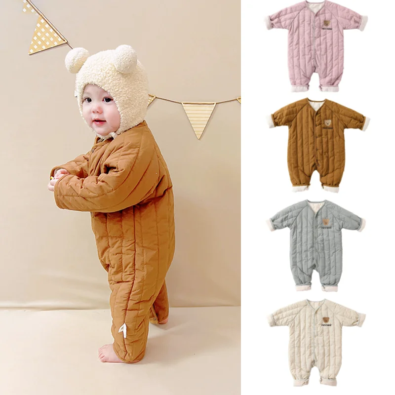 

Children's Climbing Suit 2025 Winter New Embroidered Cartoon Cute Baby Jumpsuit With Cotton Thickened Warm Baby Outdoor Clothing