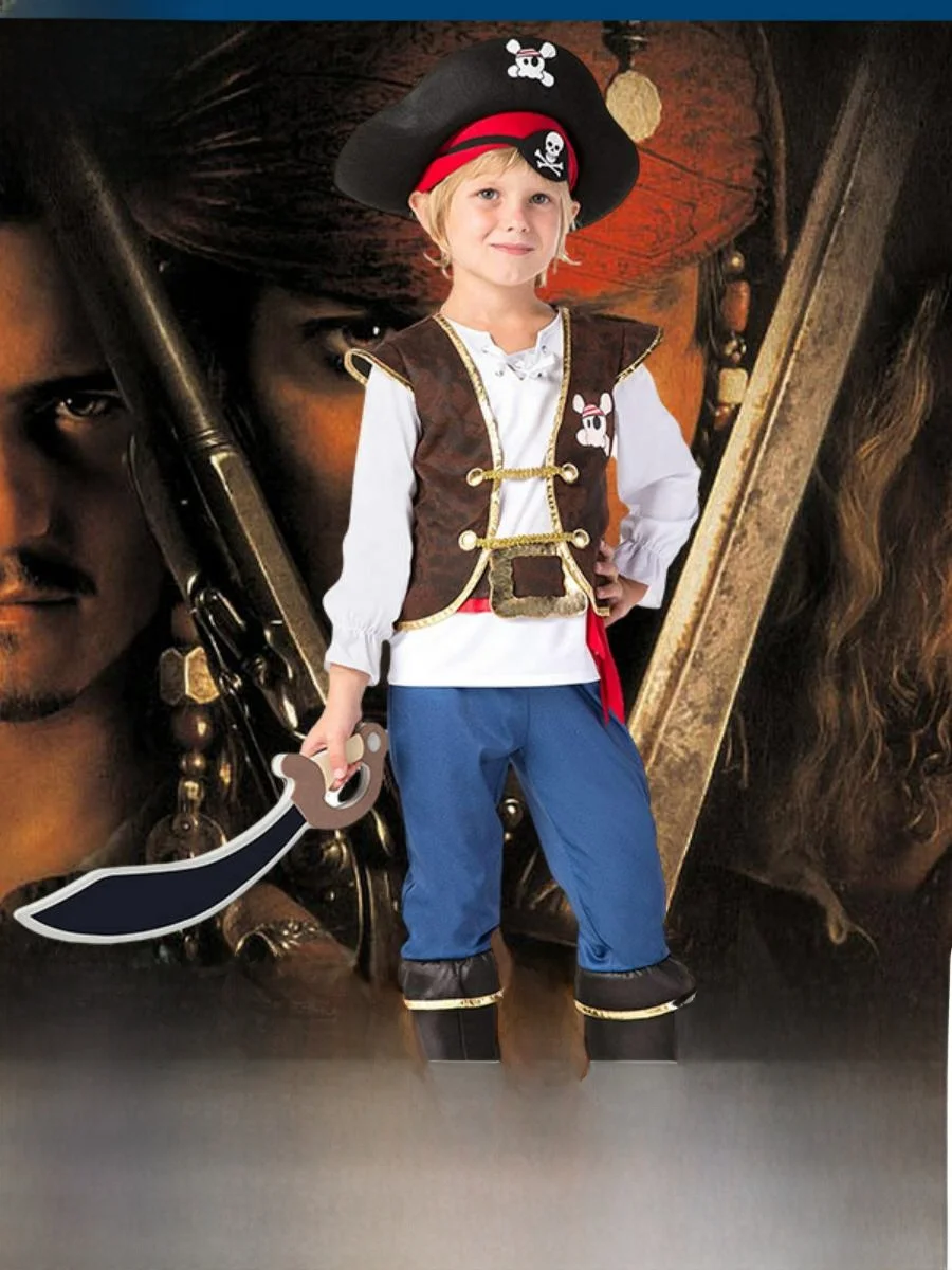 

Новый костюм карибского моря Ja на Хэллоуин, комплект детской одежды для выступлений для мальчиков, материал из полиэстера, традиционная этническая олень...