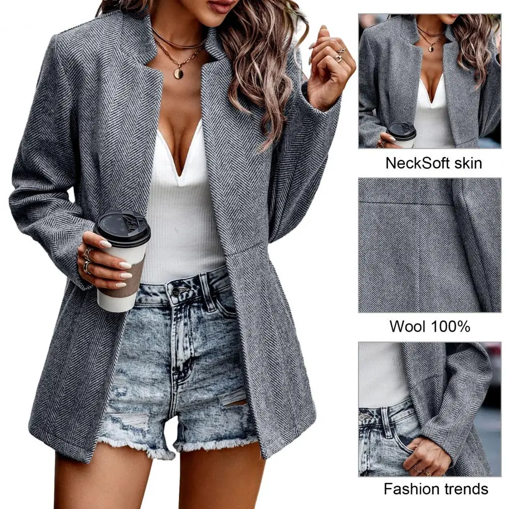 

Business Casual Women Suit with Flap Pockets Fashionable Women's Woolen Elegant Office Attire for Autumn/winter with for Formal