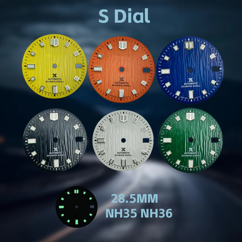 

NH35/NH36 28.5MM S logo dial suitable for Japanese automatic movements, green luminous watch assembly parts.