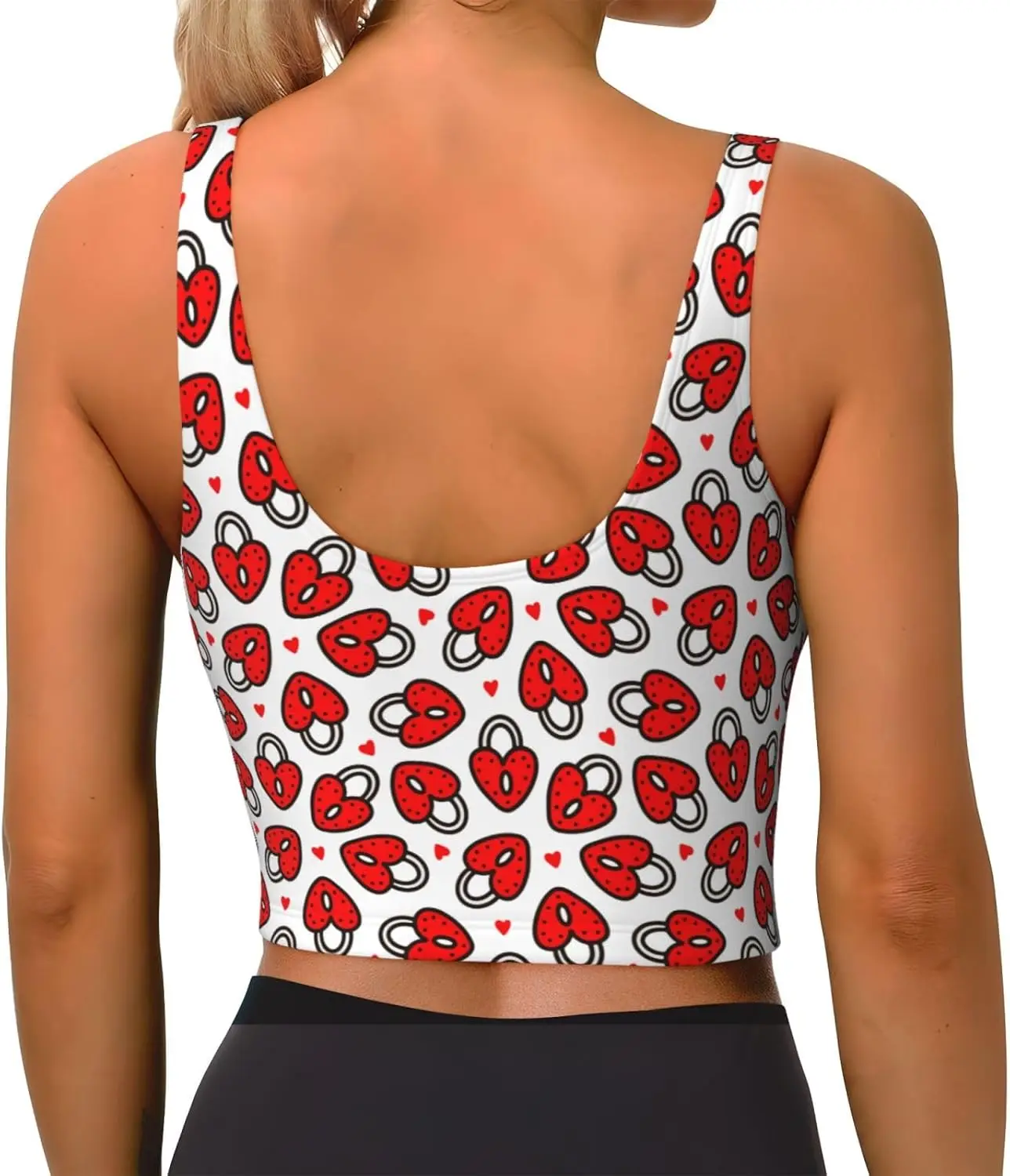 Women Sports Bras Scoop Neck Yoga Playful Red Heart lock Crop Tank Tops U Back Fitness Exercise Workout Running