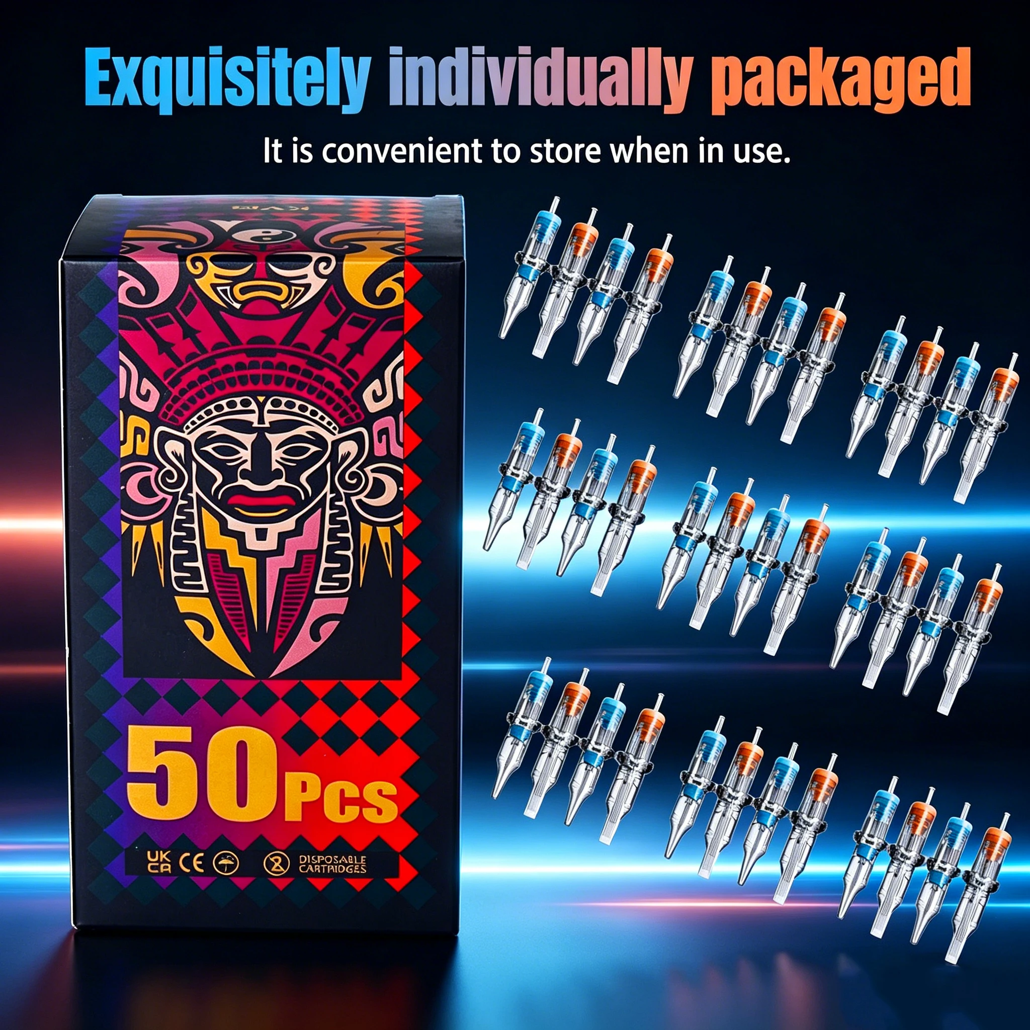 50PCS Disposable Tattoo Cartridges Needles Sterile Individually Packaged RM/RL/RS/M1 for Rotary Tattoo Pen Artists Salon Use