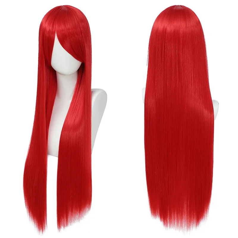 Colorful Long Straight Synthetic Hair White Purple Black Cosplay Wig 80cm For Men And Women Free Wig Cap view 5