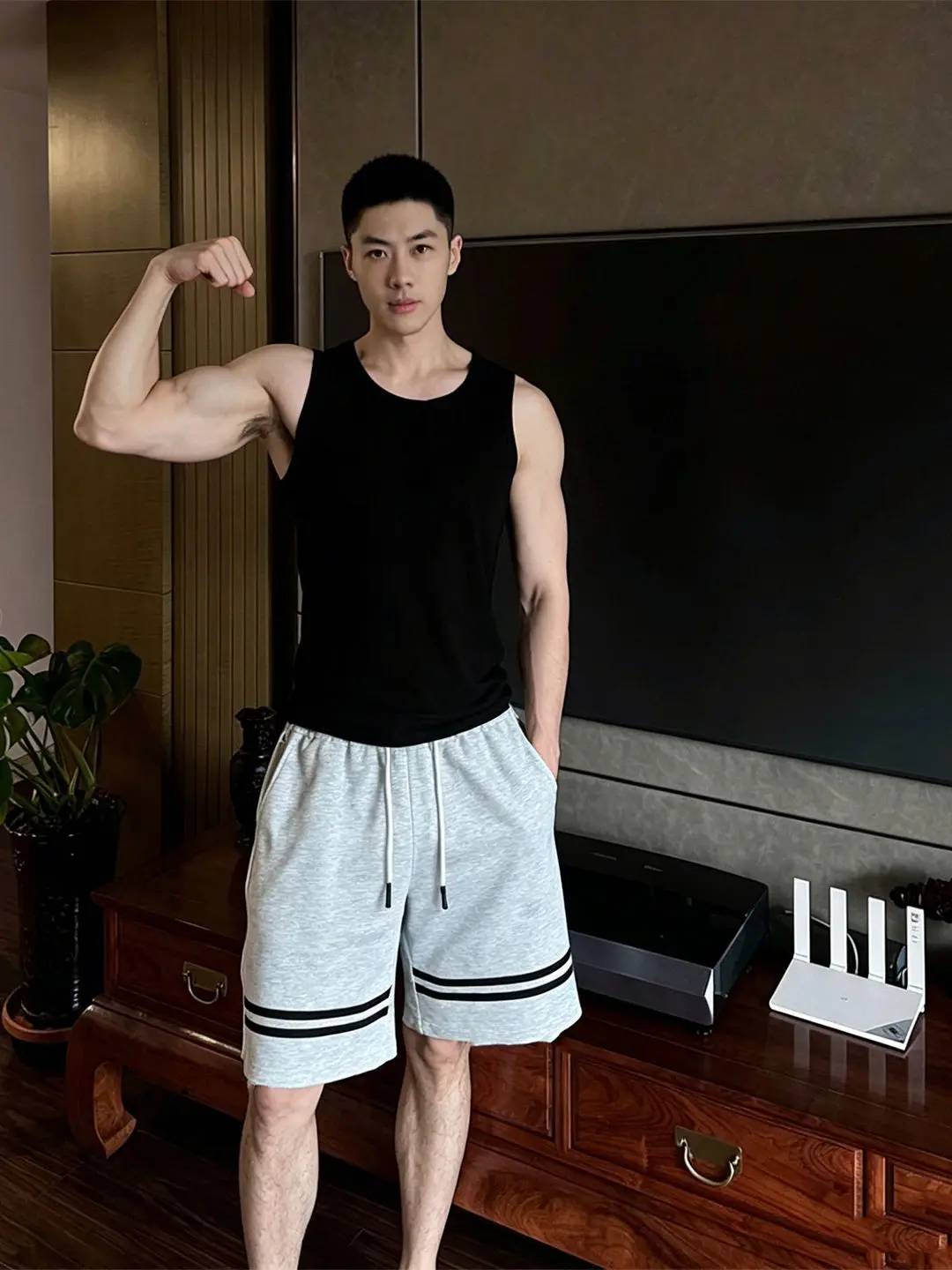 Grey American Spliced Stripes Sports Shorts Loose Fitness Basketball Outdoor Running Casual Youth Summer Standard Waist Shorts
