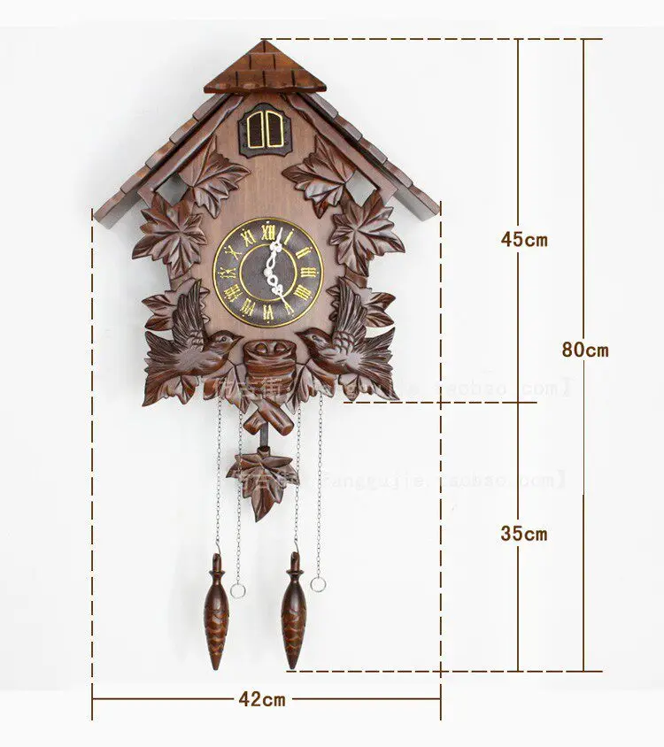 Quartz cuckoo wall watch living room wall clock, clock quartz household cuckoo clock solid wood carving