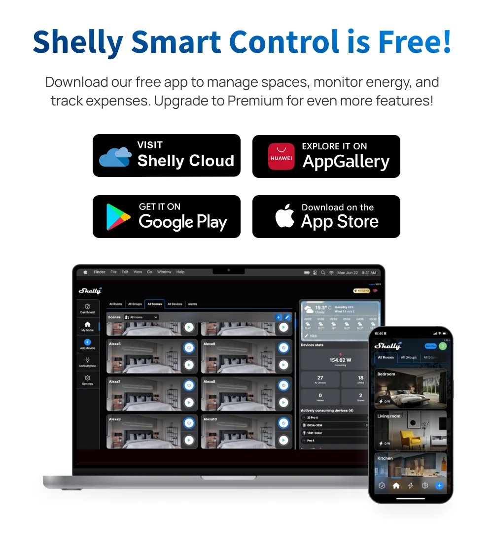 Shelly 1PM Gen3 Matter Smart Switch 16A with Power Metering Free Cloud Data Energy Optimization Analysis for Home Automation