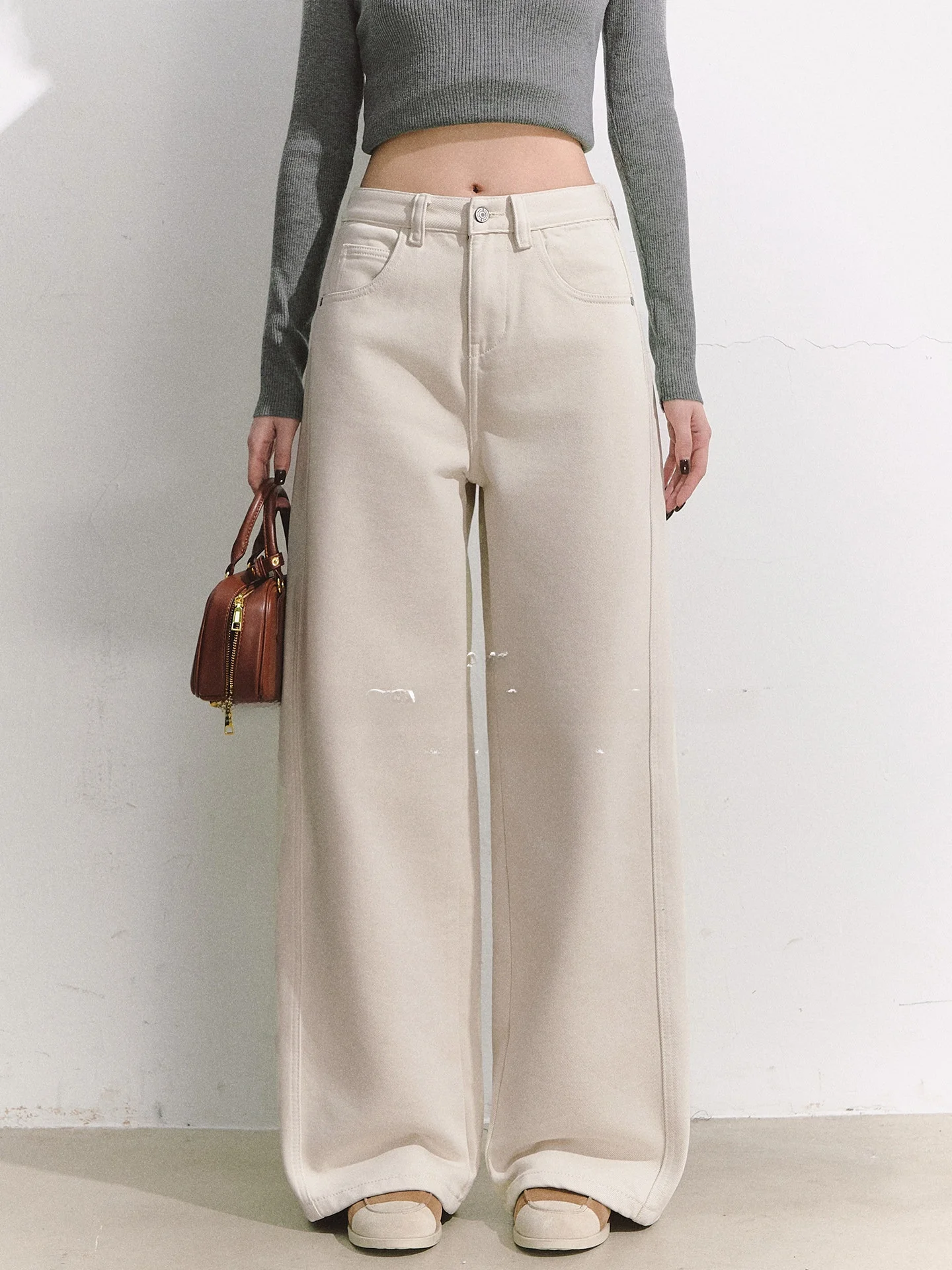 

Женские джинсы OIOI E с флисовой подкладкой, прямые, зимние, новые, свободного кроя, с застежкой на пуговицах, повседневные, для женщин