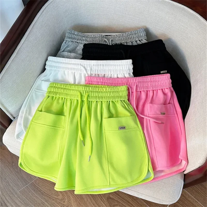 2026 New Summer Grey Casual Sports Shorts Women's Summer Loose Comfortable Home Sleepers Can be Wearing Outward Elastic waist