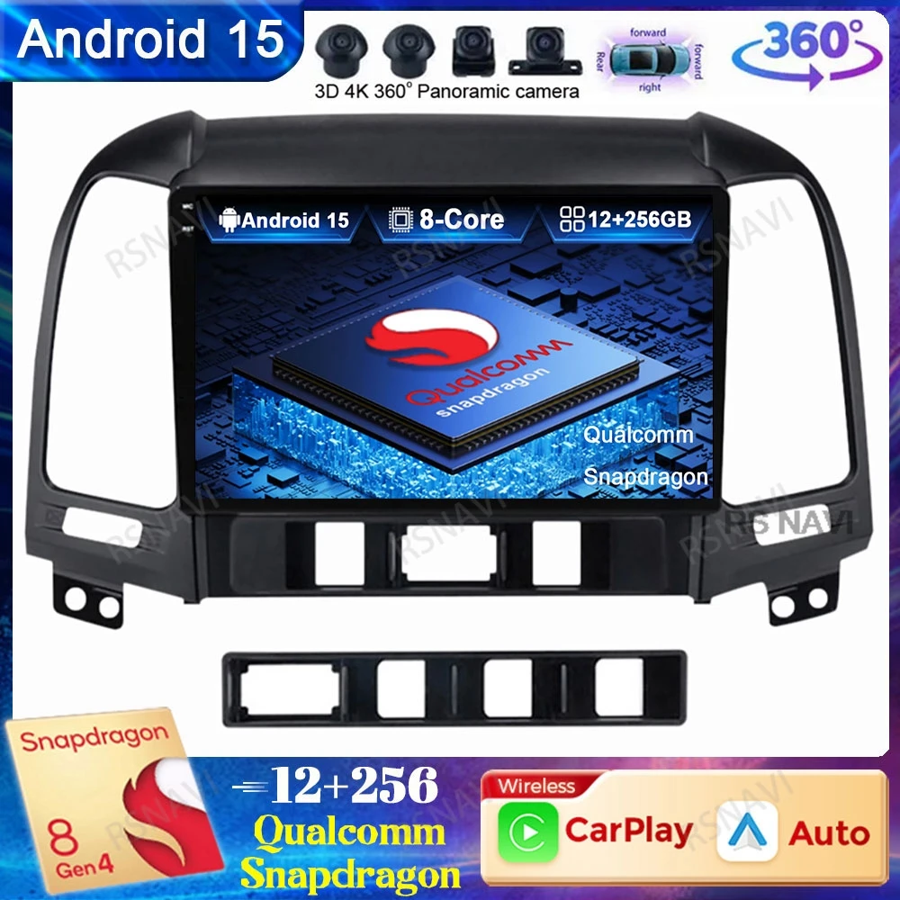 

Автомобильное радио Android 15 для Hyundai Santa Fe 2 2006-2012 Qualcomm DVD Viedo плеер стерео DSP навигация головное устройство авторадио GPS BT