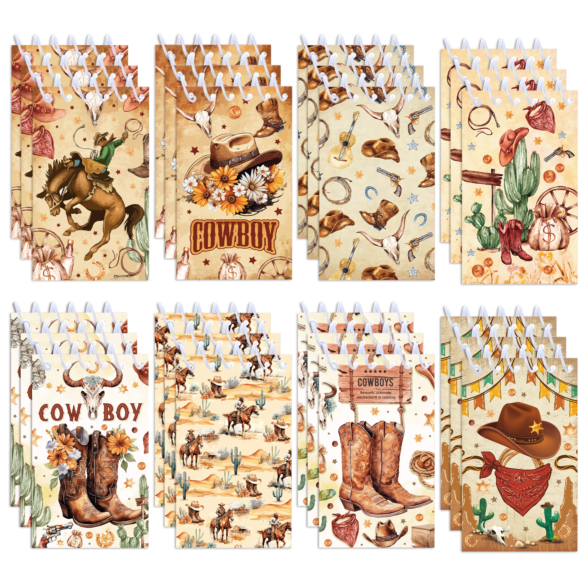 

8pcs West Cowboy Spiral Coil Booklet Notepads Memo Pad Journal Notebooks For School Diaries Kids Gifts Birthday Party Supplies