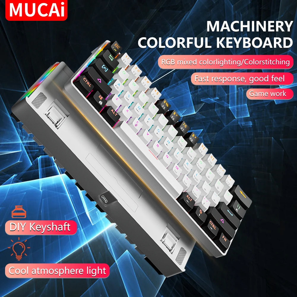 MUCAI 61 key gaming esports mechanical keyboard RGB illuminated hot swappable red switch portable and practical