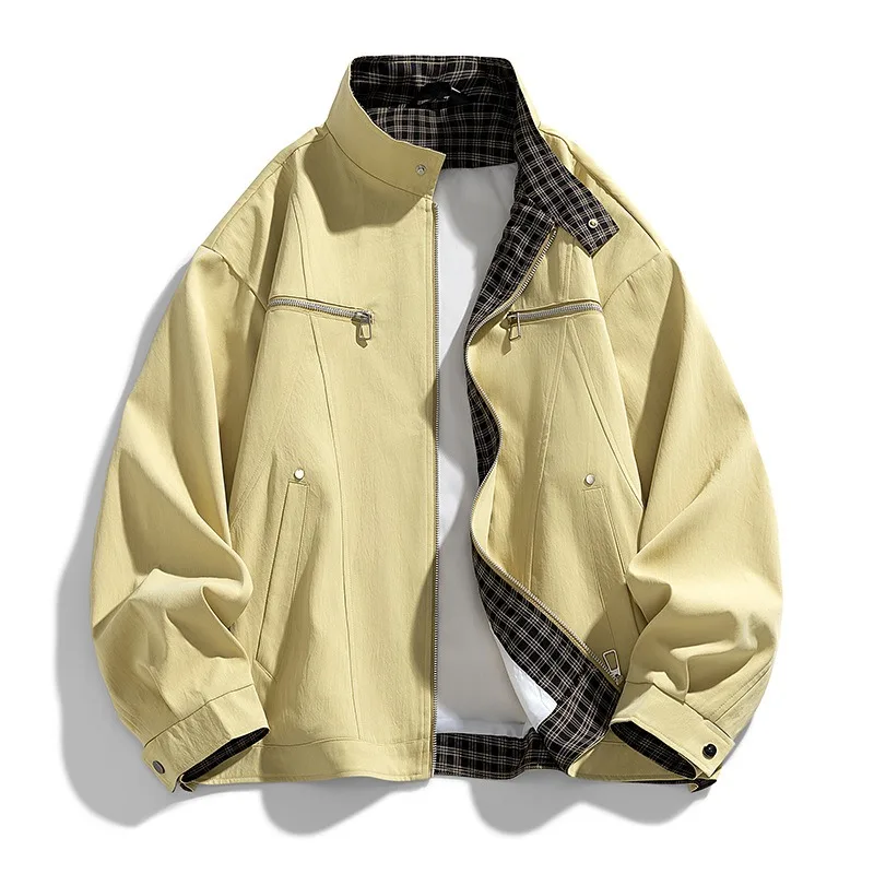 2026 Spring and Autumn Men's Fashion Brand Casual Cargo Lapel Jacket Men's Loose Version Zipper Cardigan Jacket Young Men