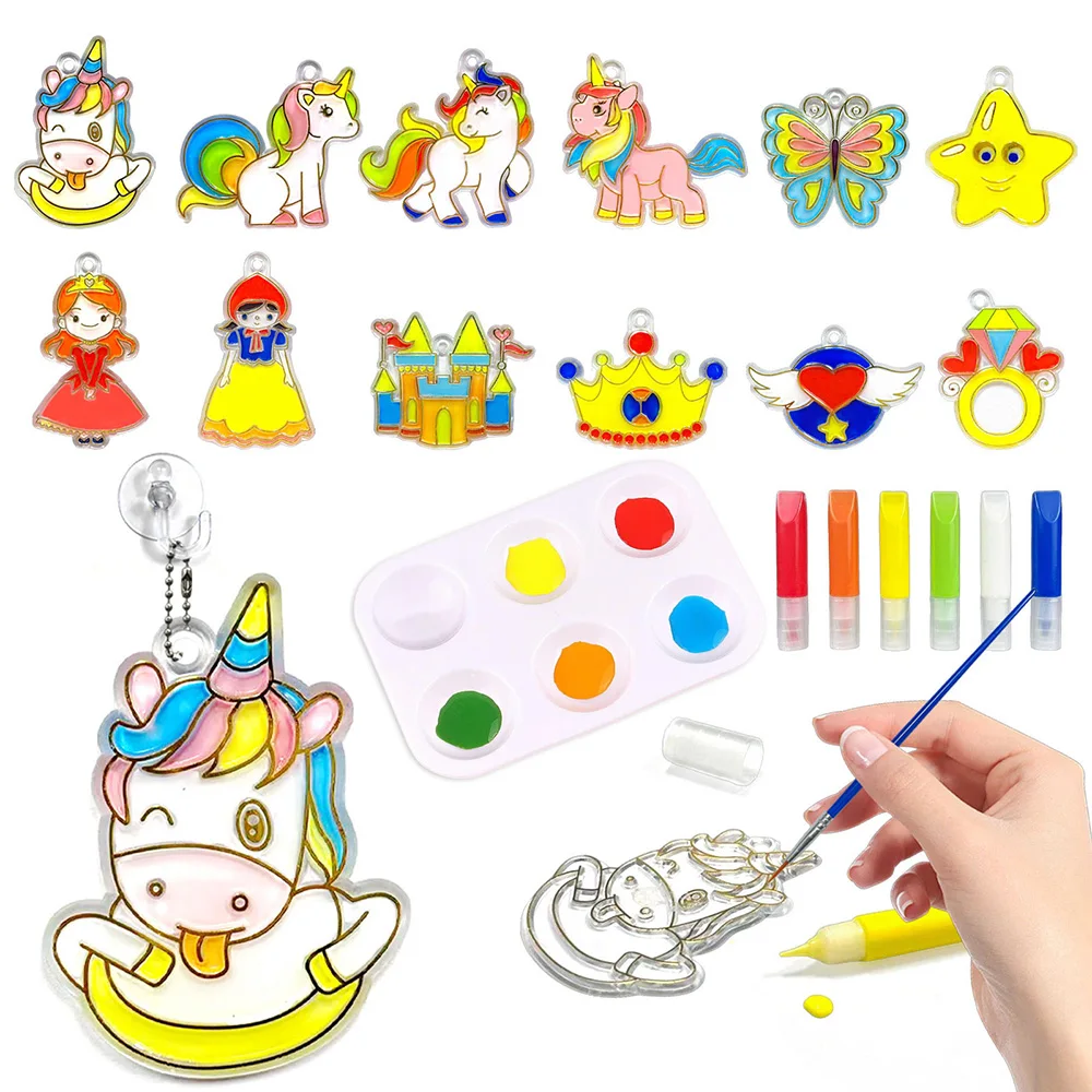 

Наборы для творчества: Витражи с единорогами и принцессами, DIY-солнечные ловушки, наборы для рисования на стекле для девочек, игрушка-единорог