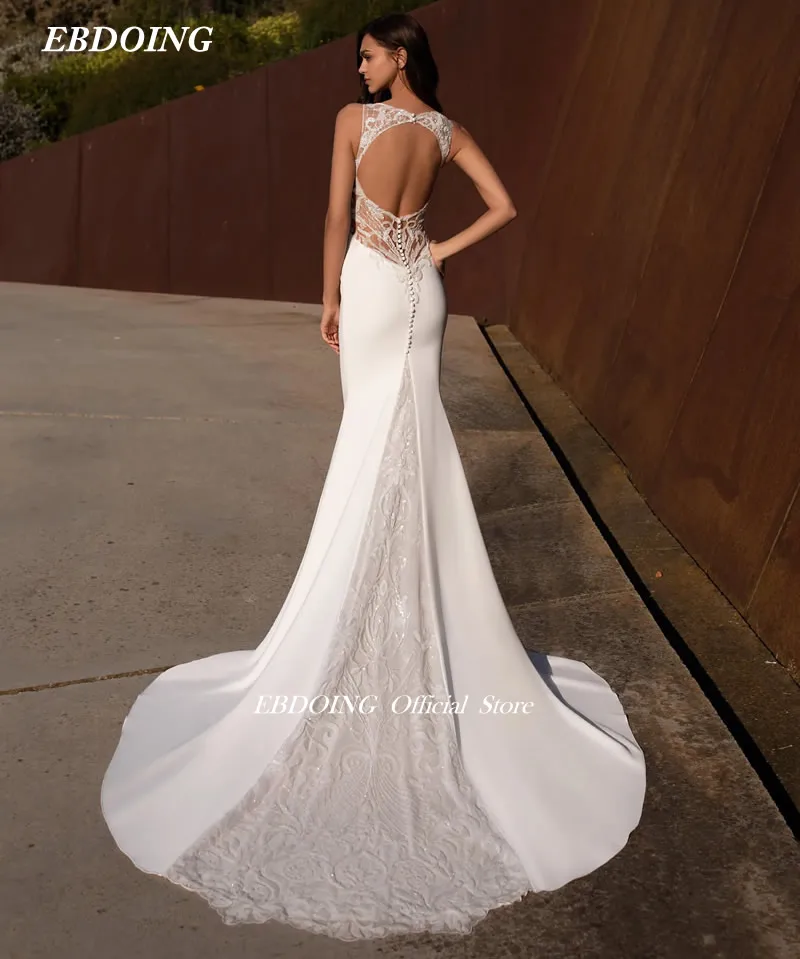 

Wedding Dress Mermaid Deep V-neck Neckline Open Back Sleeveless Custom Made Plus Size Bride Gown Vestidos De Novia