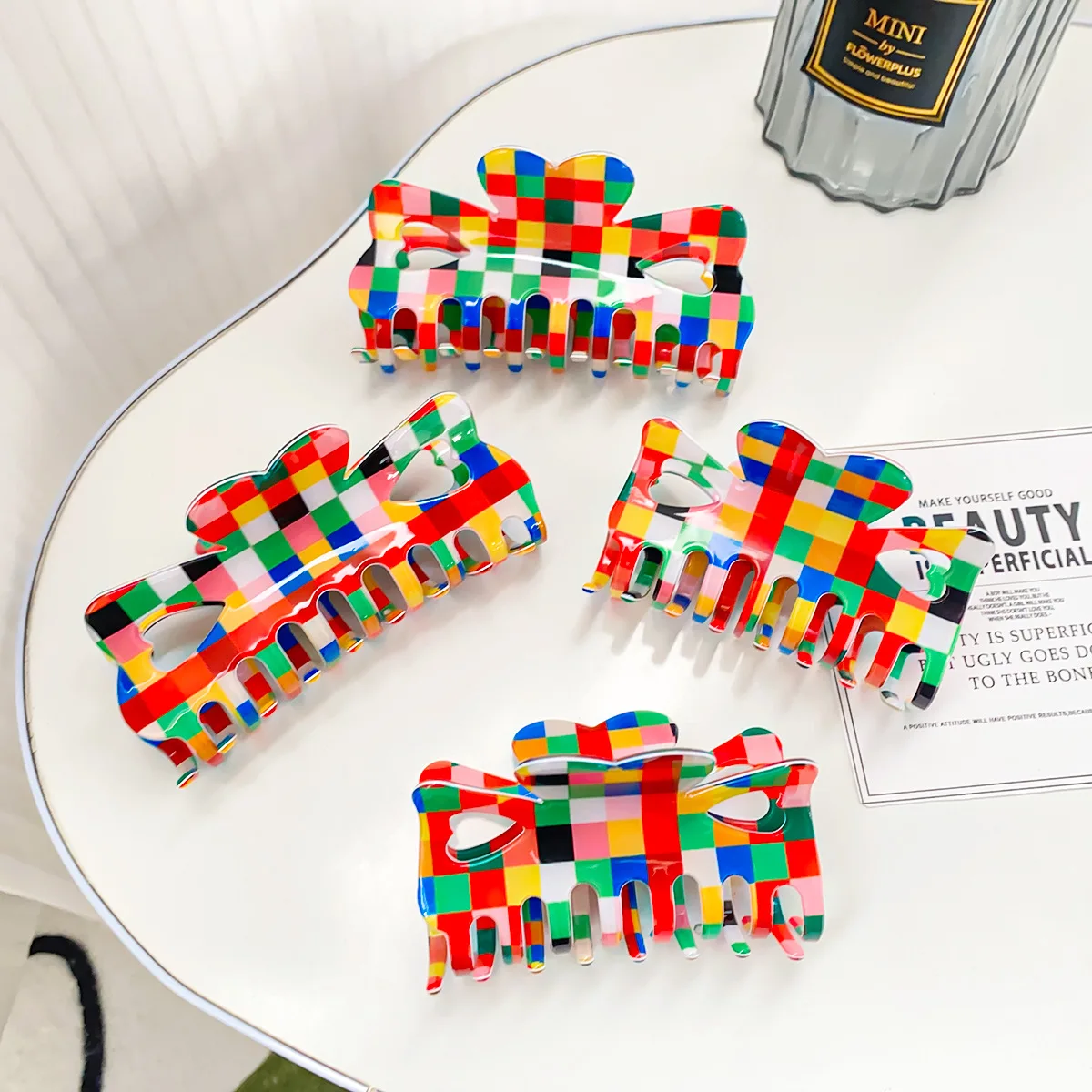 

Vintage hair claw clip Chessboard pattern hair claw Magic cube hair claws Colorful hair claws Accessories for women