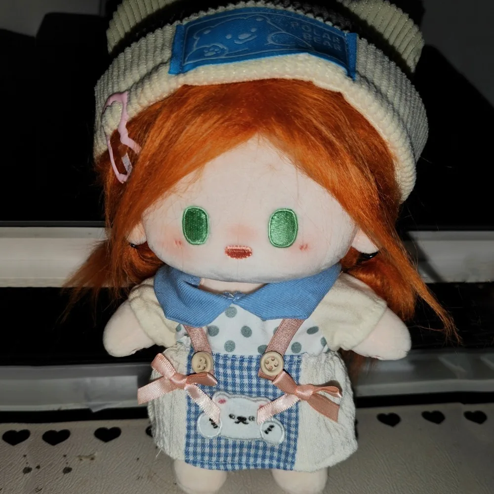 

Plaid Skirt 10cm Cotton Doll Clothes Little Bear Hat Spotted Top 20cm Doll Clothes Outfit Suit Blue Doll Clothes Set
