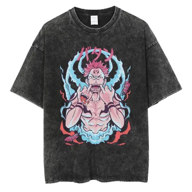 Five Magic Spell Return To Fight GojoSatoru Japanischer Chic Washing Explosion Kurzarm-Pendler-T-Shirt für Herren und Damen