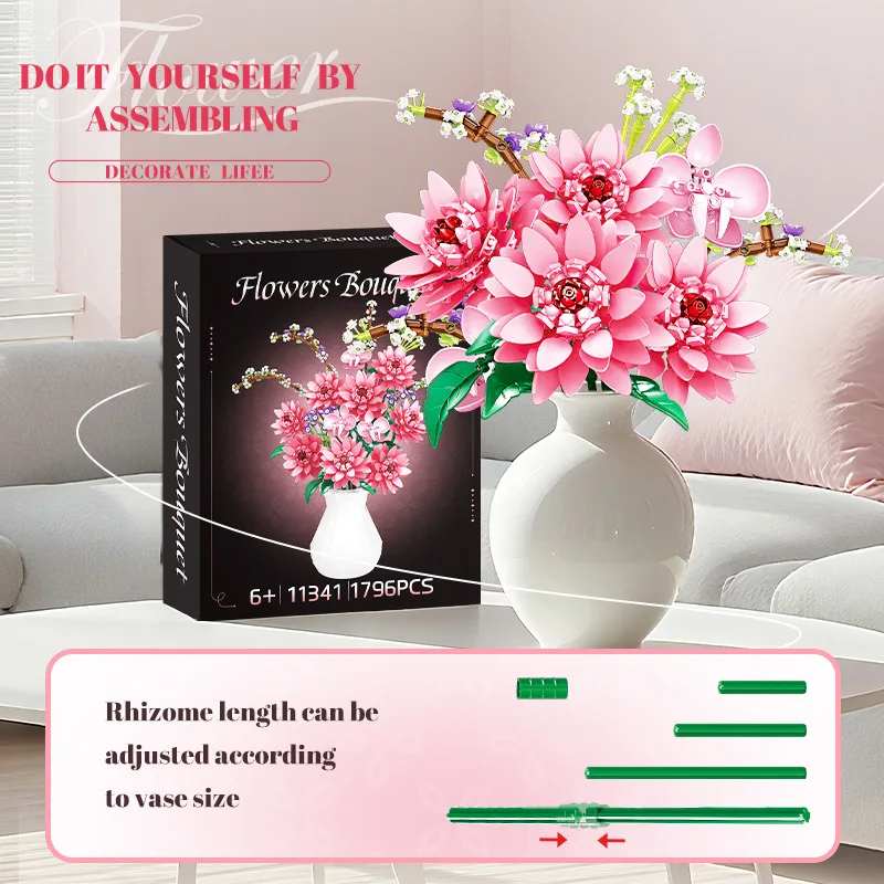 Città mazzo di fiori Building Blocks Set MOC Art Building Toys Bouquet di fiori fai da te Decorazioni per la casa Giocattoli di mattoni Idee regalo Donne Ragazze