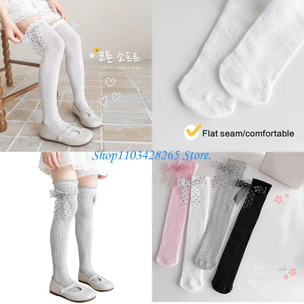 

Мягкие и дышащие носки длиной выше колена для девочек, хлопковые кружевные чулки-трубы с рюшами и бантом для милого стиля G2TE