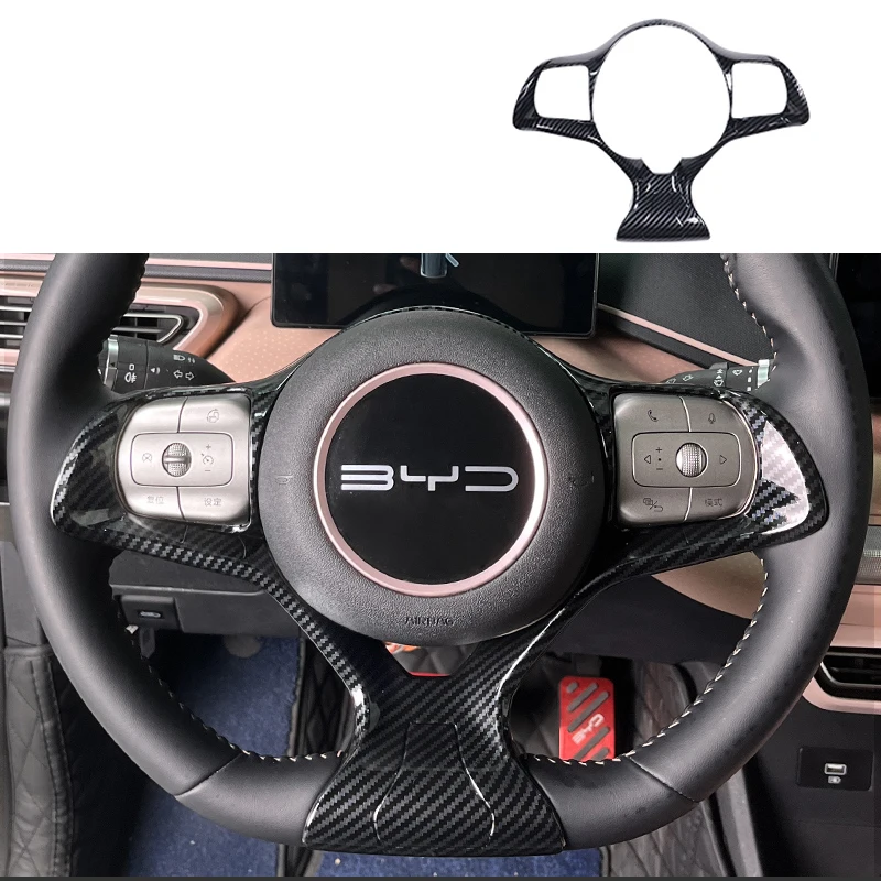 For Byd Seagull 2023 2024 2025 Car Carbon Fiber Steering Wheel Frame Trims Decoration Auto Accessories Kit Modify Para Parts