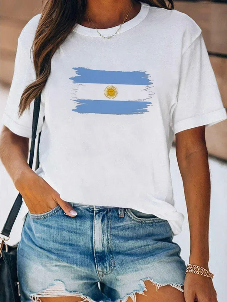 2024World Football Women's T-Shirt Short Sleeve Argentina Shirts Clothes Women Female Summer Clothing Ladies Print Graphic Tee view 5