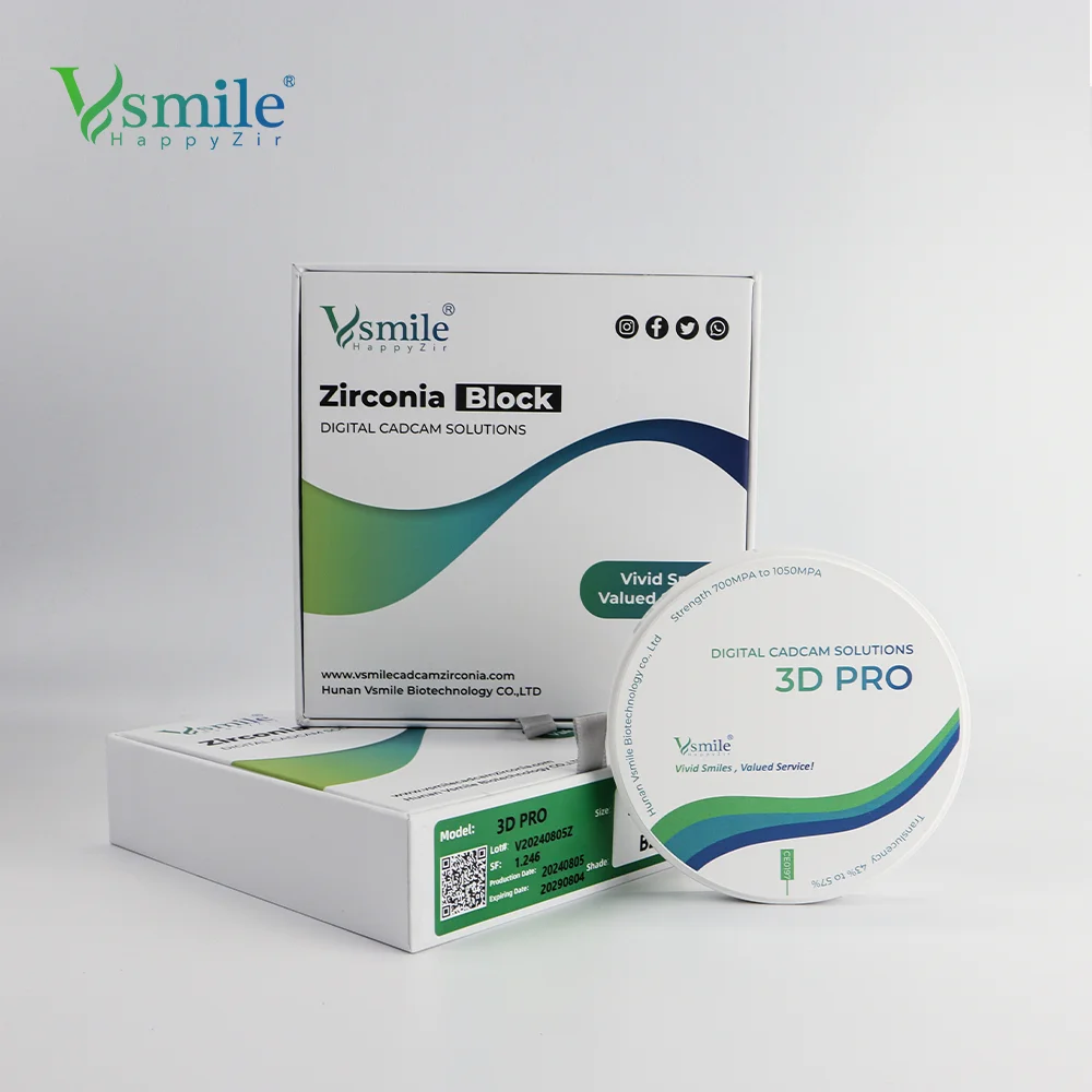 Vsmile 3D Pro multilayer dental zirconia block for restoration high translucency high strengh for open CADCAM system