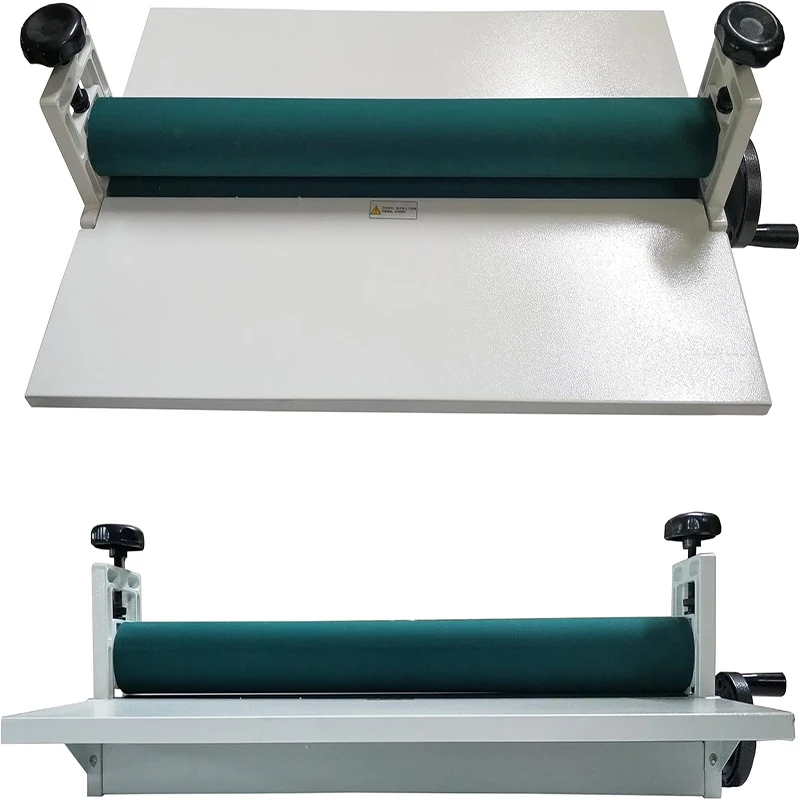 آلة تصفيح يدوية على اللفات الباردة مقاس 750 مم مع تصفيح فيلم الفينيل لطاولة العمل القابلة للطي