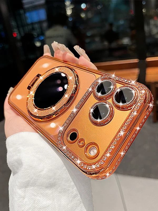 حافظة فاخرة لامعة IMD مرآة ماسية لهاتف آيفون 16 14 11 12 13 15 17 Pro Max مرآة مكياج مطلية بالكهرباء INS Fundas