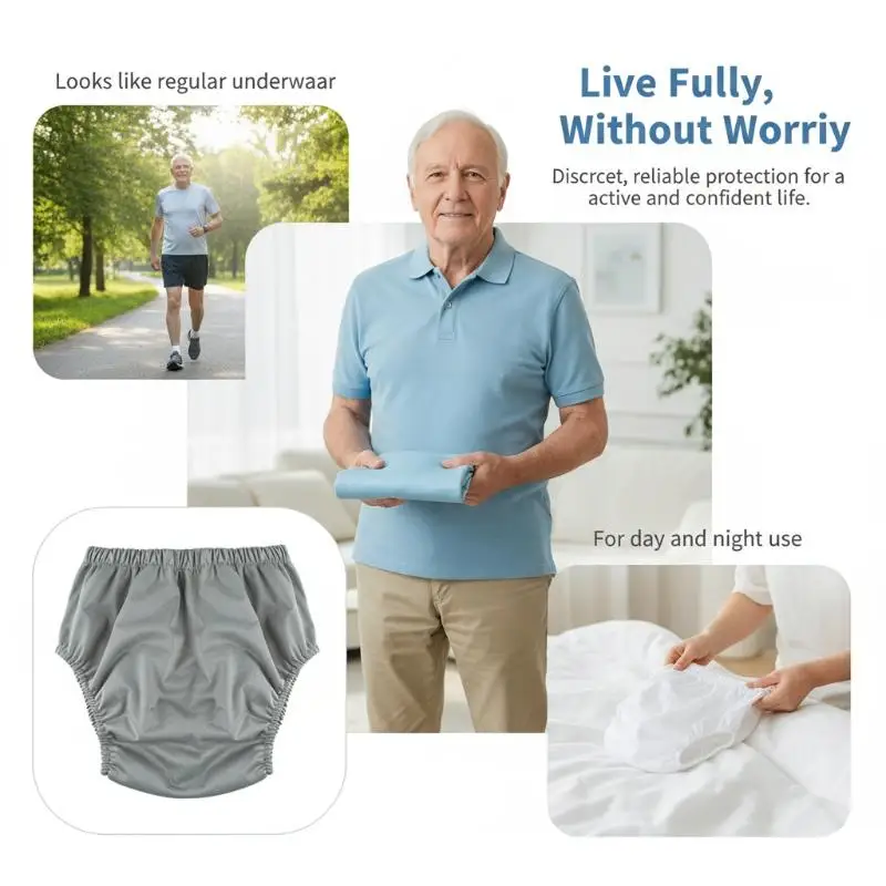 Adult Waterproof Swimming Pants Elderly Incontinence Cover Washable Reusable Care Leak Proof Pants