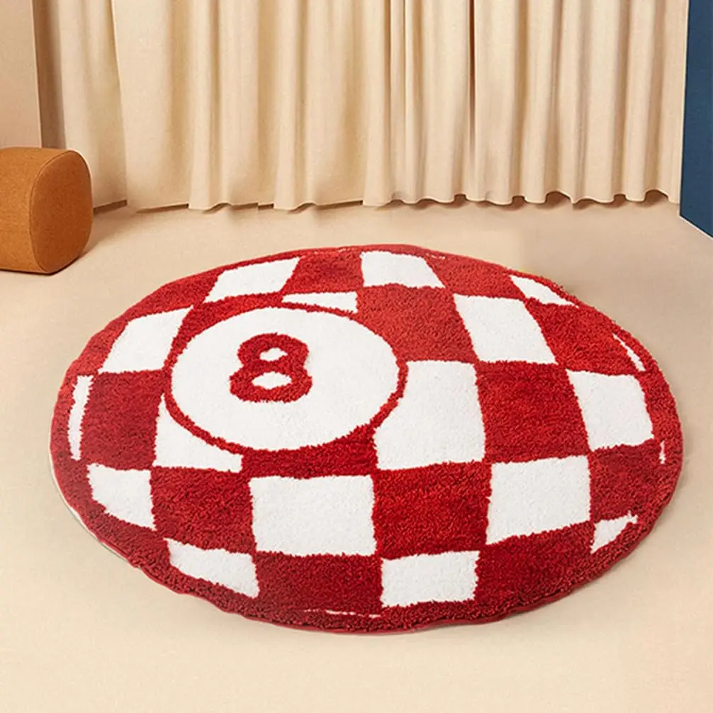 Non Slip Bathroom Mat Cute Round 8 Ball Rug Shaggy Water Absorb Bath Mat Soft Bedside Carpet Entrance Rug for Hallway Shower