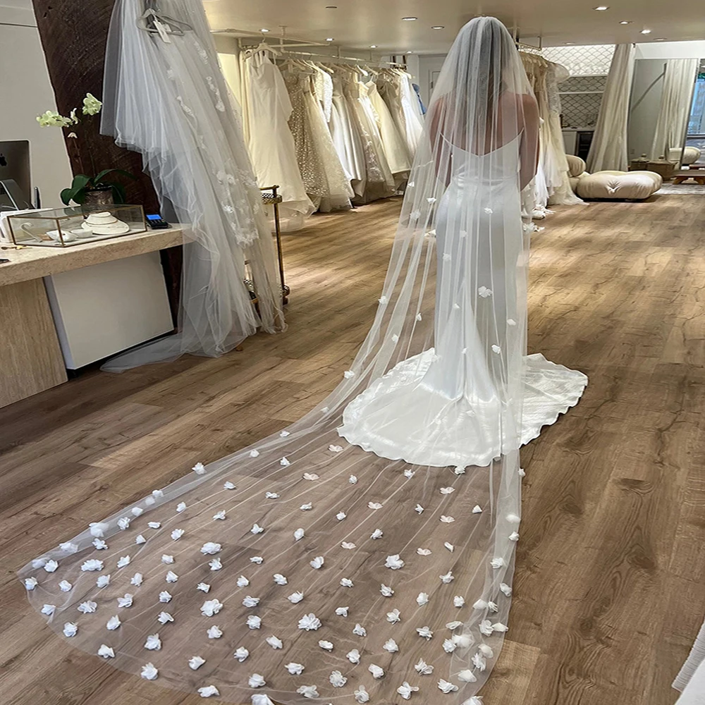 

300cm Long Floor Length 3D Flower Romantic Veil With Comb, Minimalist Vintage Bridal Accessories Wedding Cathedral Veil VP30