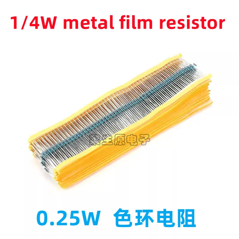 100PCS 1/4W metal film resistor 1% precision color ring resistor 0.25W 1 ohm 10R 220 ohm 100 ohm 1K 10K 1M resistor element