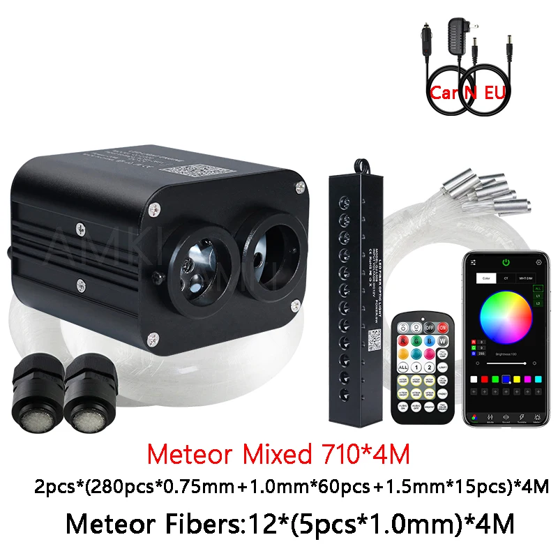 20W Twinkle Autodak Sterlicht met RGB Meteor Muziek APP Controle Glasvezel Ster Plafondlamp Kit voor Sterrenhemel plafond