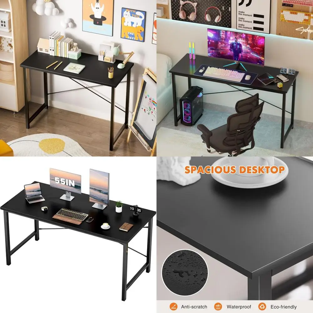 

Computer Office Desk 55 Inch Student Kids Study Writing Work with Metal Frame Wood Tabletop Modern Simple PC Home Bedroom Table