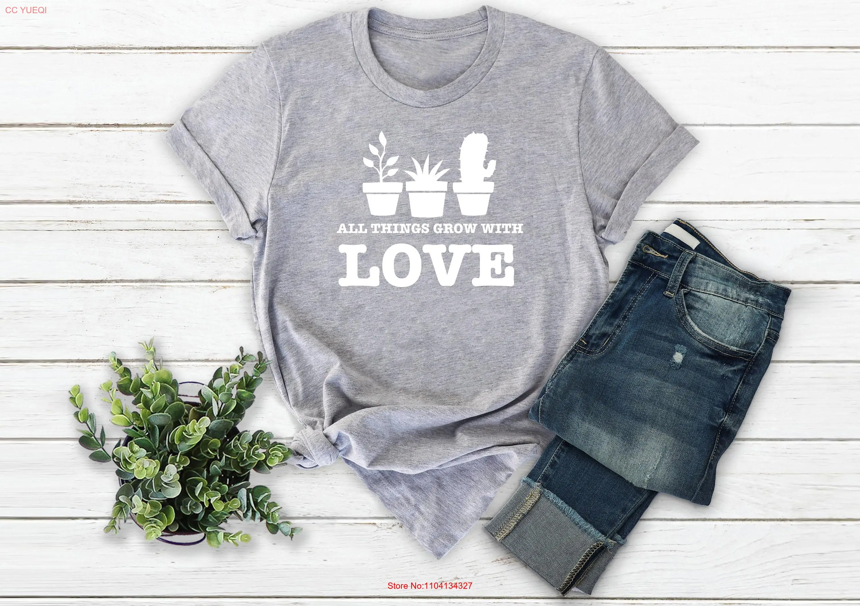 모든 것은 사랑으로 성장합니다 T 셔츠 식물 애호가 재미 있은 원예 정원 자연 레이디 식물 긴 또는 짧은 소매