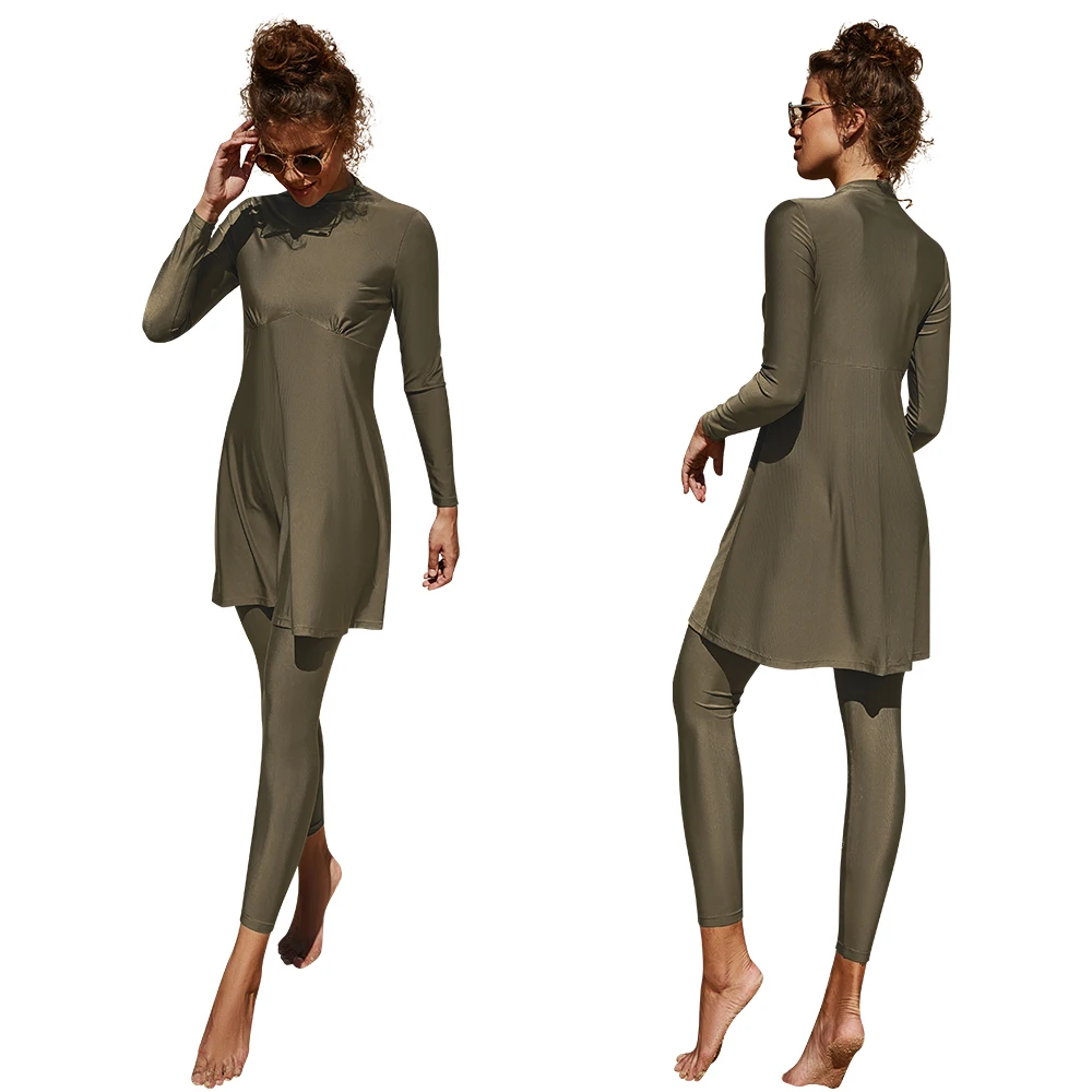 Burkini Muslim Swimwear 2023 Swimming Suit For Women Plain Modest Swimsuit Islamic Clothing Sets Fashion Long Dress Large Size