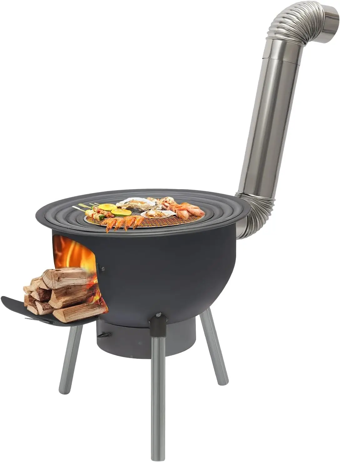 Outdoor Camping Wood Burning Stove Featuring 4 Wok Rings