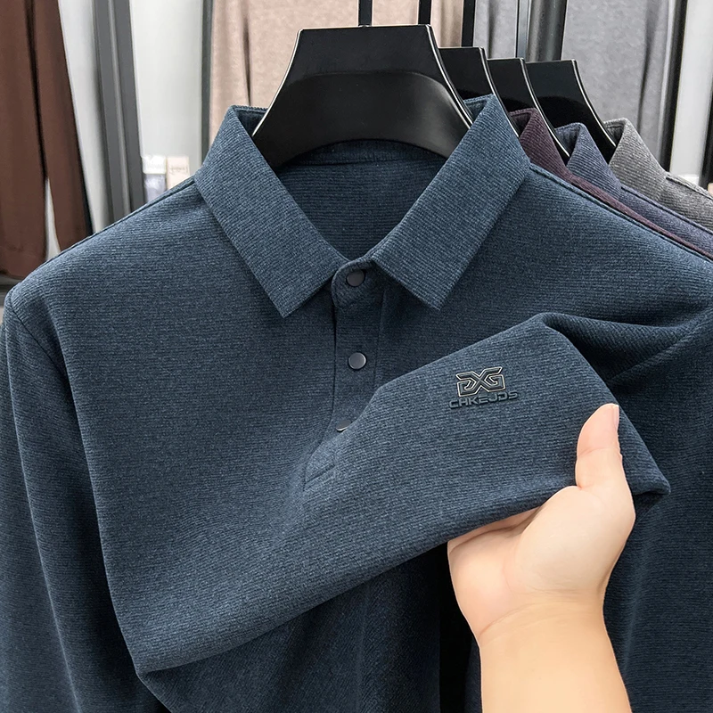 Designer New Autumn Printed Men's Polo Shirt Solid Color Long Sleeved Comfortable Lapel T-shirt Top Fashion Versatile Men's Wear