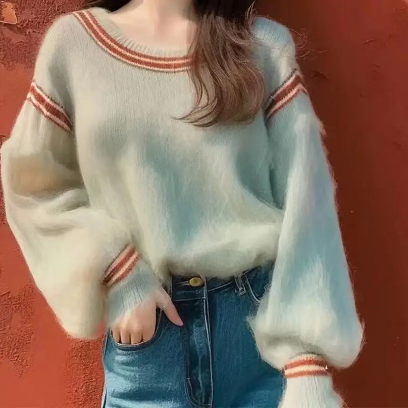 Hot 2026Autumn Winter New Women Lazy Style Knitted Sweater Fashion Loose Design Small Unique Beautiful Long Sleeve Sweater Tops