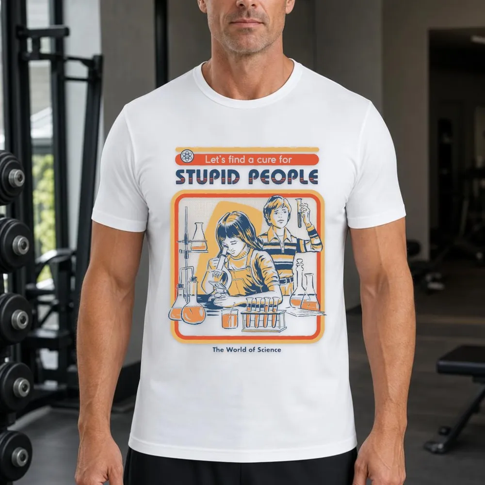 Vintage Graphic Tee Men Funny Science Lab Stupid People Quote Chemistry Short Sleeve Daily Streetwear Top
