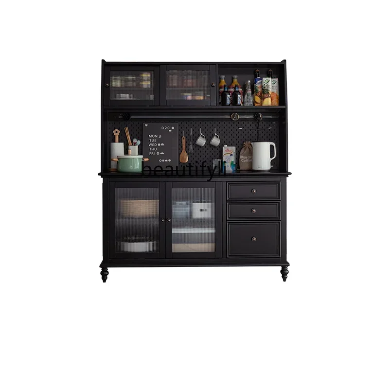 C85 American-Style Solid Wood Sideboard Light Luxury Wire-Wrap Board Restaurant Wall-Mounted Multi-Functional Storage Wine Cabin