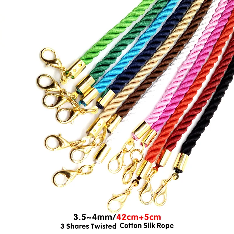 3 Pcs/lot 3.5~4mm Gold Color 3 Shares Silk Cord Necklace Pendant Bracelet Adjustable Lobster Clasp Rope Chain Jewelry Findings