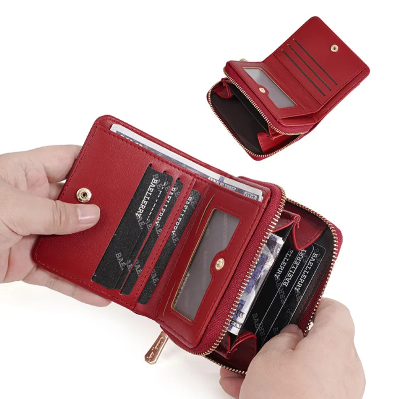 新しいレディースショートウォレット、ファッション二つ折りジッパー多機能マネークリップ、シンプルなカラーコントラストマルチスロットカードケース、コインパース