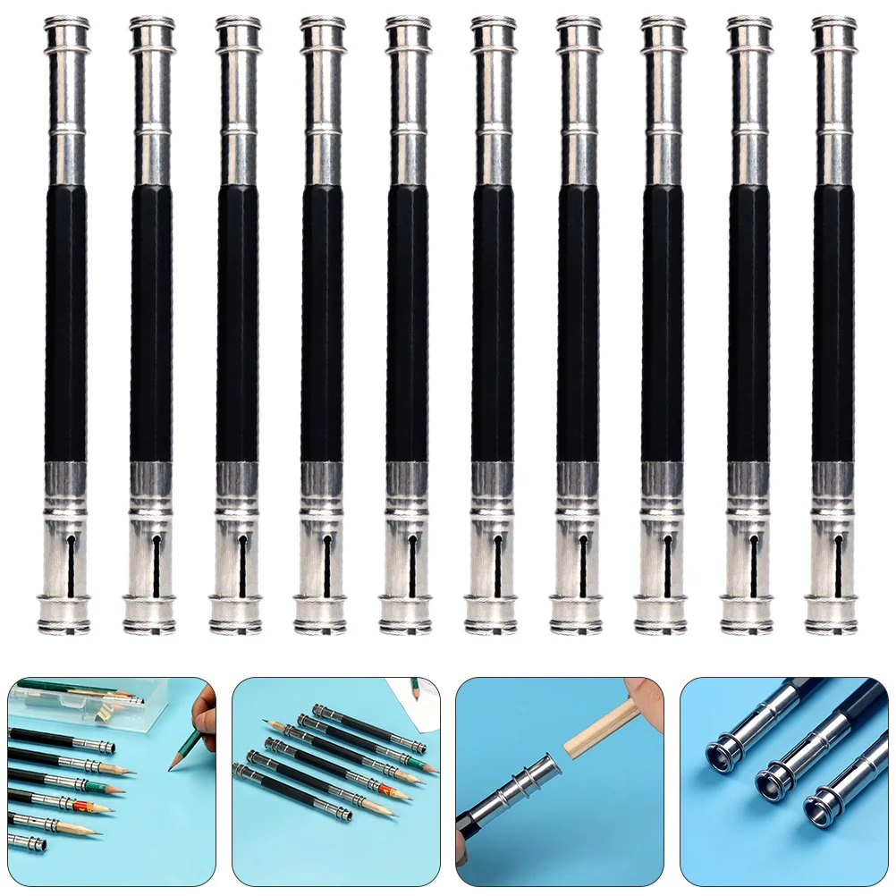 

10 Pcs Pencil Extender Office Supplies School Case Holder Stationery Stainless Steel Double-ended Lengthener